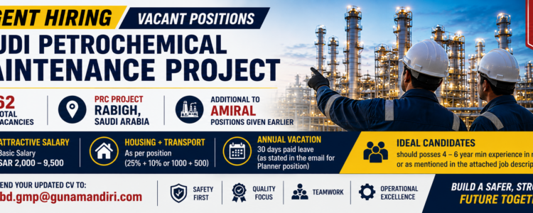 URGENT HIRING – VACANT POSITIONS – Saudi Petrochemical Maintenance Project